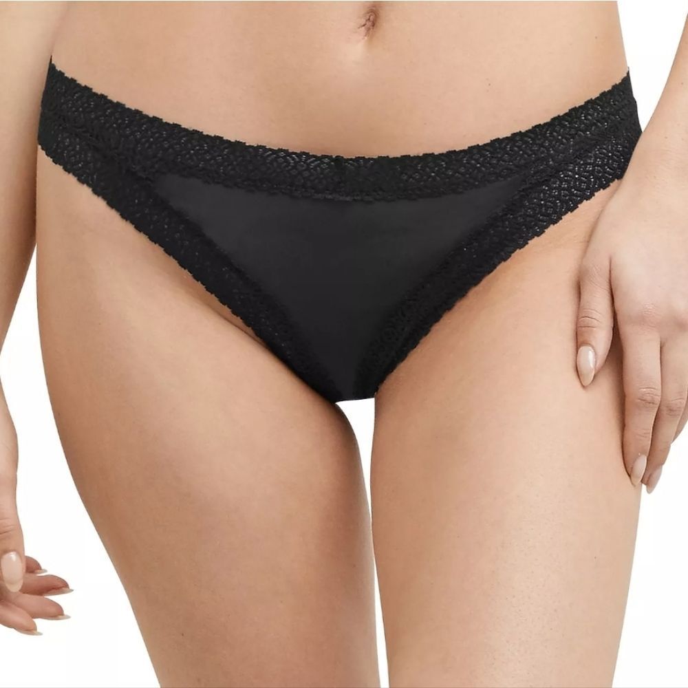 Maidenform V-Back Lace Trim Thong Panty- Black‎